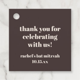 Bold Brown Cream Custom Cute Bat Mitzvah Thank You フェイバータグ