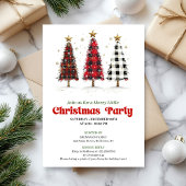 Bold buffalo plaid Christmas tree party invitation 招待状