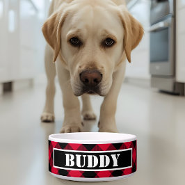 Bold Buffalo Red Black Plaid Pattern Name Dog ボウル