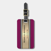 Bold Burgundy Red Gold Stripe, Black White Accent ラゲッジタグ (正面縦)