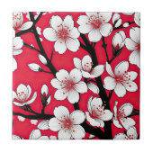 Bold Cherry Blossom Illustration on Red タイル (正面)