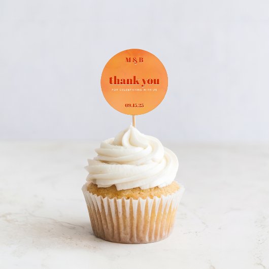 Bold Chic Orange Sunset Monogram Thank You Wedding ラウンドシール