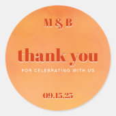Bold Chic Orange Sunset Monogram Thank You Wedding ラウンドシール (正面)