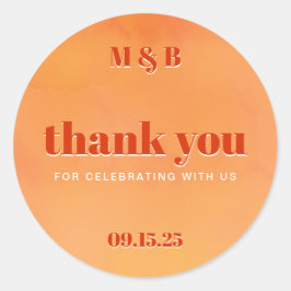Bold Chic Orange Sunset Monogram Thank You Wedding ラウンドシール