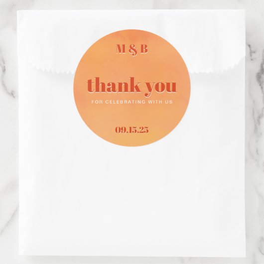 Bold Chic Orange Sunset Monogram Thank You Wedding ラウンドシール (バッグ)