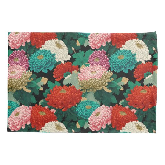 Bold Chrysanthemums Vintage Floral Patttern 枕カバー (裏面)
