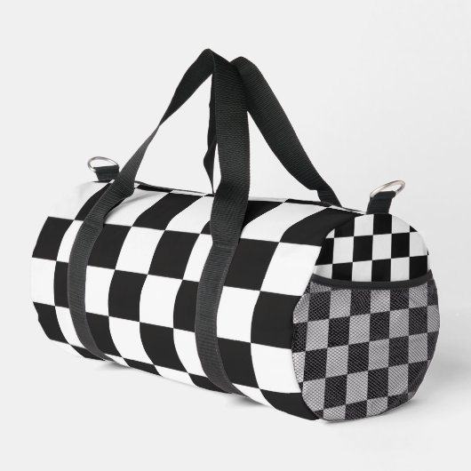 Bold Classic Retro Black and White Checkered  ダッフルバッグ (右コーナー)