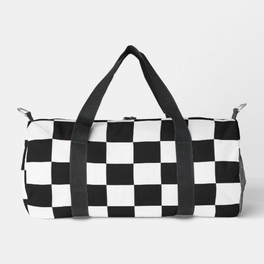 Bold Classic Retro Black and White Checkered ダッフルバッグ (正面)