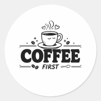 Bold Coffee First Cute Smiling Travel Mug Sticker ラウンドシール