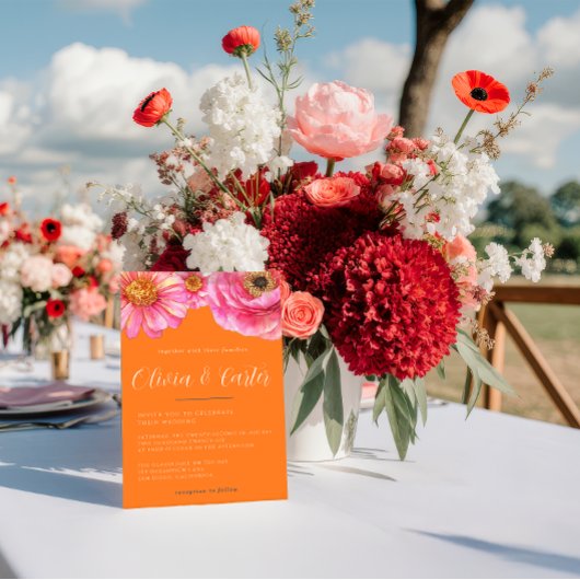 Bold Color Floral Wedding Invitation 招待状