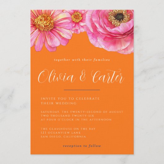 Bold Color Floral Wedding Invitation 招待状 (正面)