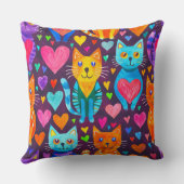 Bold color kittens and hearts purple pattern クッション (裏面)