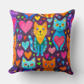 Bold color kittens and hearts purple pattern クッション (正面)
