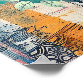 Bold Colorful Boho Floral Butterfly Abstract Art ポスター (角)