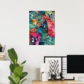 Bold Colorful Boho Floral Butterfly Abstract Art  ポスター (ホームオフィス)