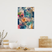 Bold Colorful Boho Floral Butterfly Abstract Art  ポスター (キッチン)