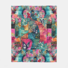 Bold Colorful Boho Floral Patchwork Pattern フリースブランケット