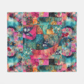 Bold Colorful Boho Floral Patchwork Pattern フリースブランケット (正面(横))