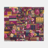 Bold Colorful Boho Floral Patchwork Pattern フリースブランケット (正面(横))