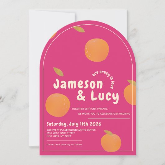 Bold, colorful citrus wedding invitation 招待状 (正面)