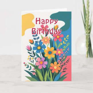 Bold colorful Spring Flowers Birthday カード