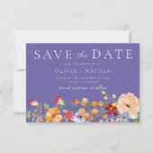 Bold Colorful Watercolor Wildflower Purple Wedding セーブザデート (正面)
