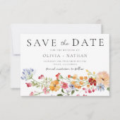 Bold Colorful Watercolor Wildflowers Wedding セーブザデート (正面)