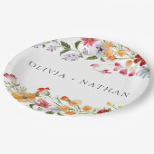 Bold Colorful Watercolor Wildflowers Wedding ペーパープレート (アングル)