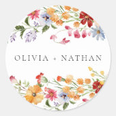 Bold Colorful Watercolor Wildflowers Wedding ラウンドシール (正面)