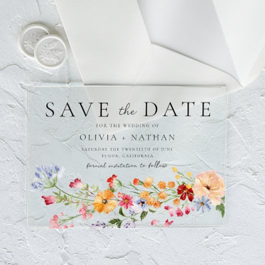 Bold Colorful Wildflowers Wedding Save The Date アクリル招待状