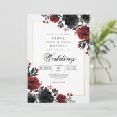 Bold Crimson Floral Romance Wedding 招待状 (スタンド正面)