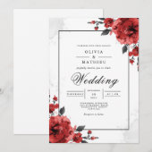 Bold Crimson Floral Wedding 招待状 (正面/裏面)