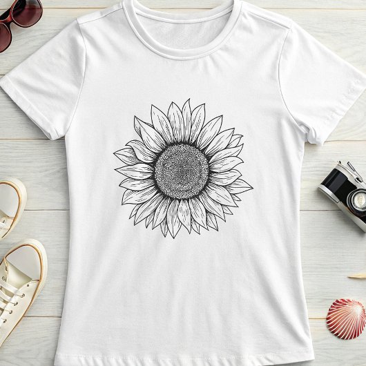 Bold Daisy Line Art; Simple Summer Flower  Tシャツ