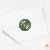 Bold Dark Green Red Floral Textile Pattern Wedding ラウンドシール (封筒)