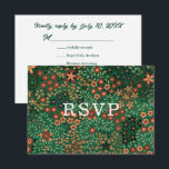Bold Dark Green Red Floral Textile Wedding Meal 出欠カード<br><div class="desc">This wedding design is a digitally enhanced antique Japanese textile tapestry illustration from 1884, featuring a maximalist, all-over floral pattern with dark emerald green background. The dense pattern utilizes small, repeating flower and leaf motifs in a primary palette of red-orange (burnt sienna/rust) and ruby red. The overall style is highly...</div>