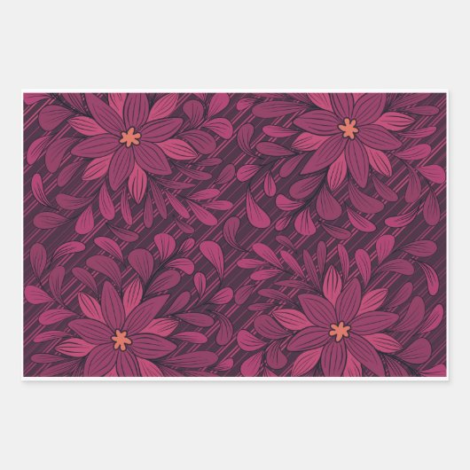 Bold Dark Magenta Floral Pattern Wrapping Paper ラッピングペーパーシート (正面)