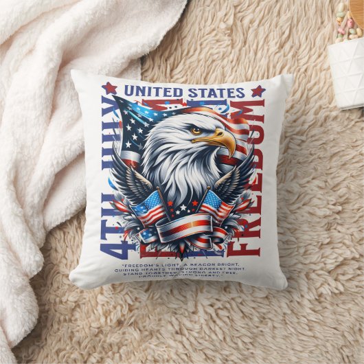 Bold Eagle Patriotic 4th of July Pillow クッション (ブランケット)