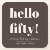Bold Earthy Brown Modern 50th Birthday Custom スクエアペーパーコースター (正面)