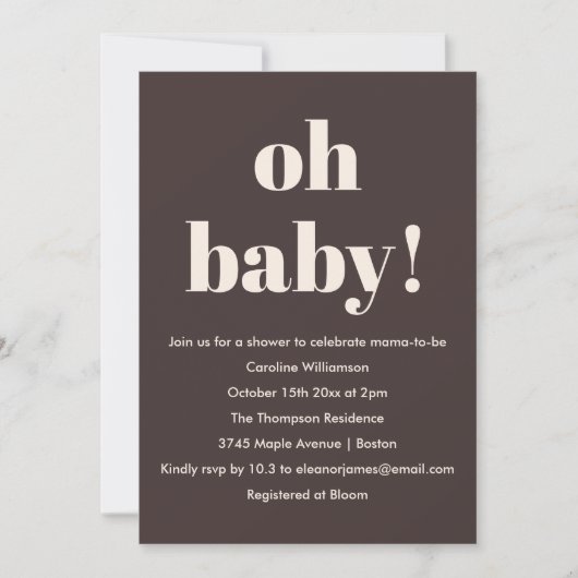 Bold Earthy Brown Modern Fun Simple Baby Shower 招待状 (正面)