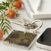Bold Ethnic Floral Black Gold Acrylic Keychain キーホルダー (正面右)