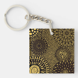 Bold Ethnic Floral Black Gold Acrylic Keychain キーホルダー