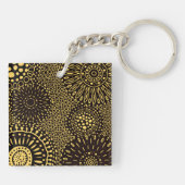 Bold Ethnic Floral Black Gold Acrylic Keychain キーホルダー (裏面)