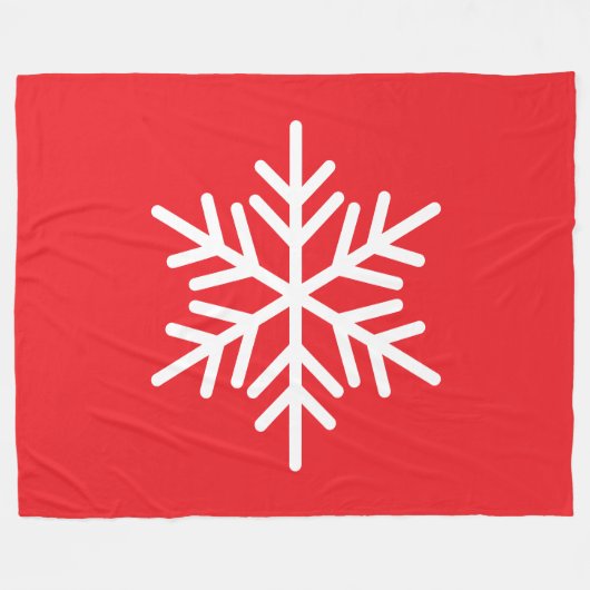 Bold Festive White Alpine Snowflake On Bright Red フリースブランケット (正面(横))