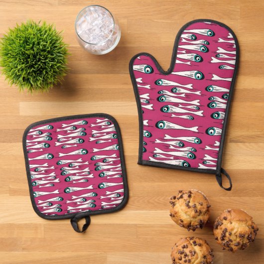 Bold Fish Pattern 鍋つかみ&鍋敷きセット (トップダウン)