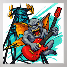 Bold Flat Color Graphic: Grumpy Gargoyle ポスター