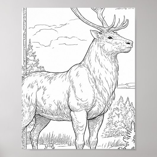 Bold Flat Color Graphic: Musclebound Reindeer  ポスター (正面)