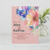 Bold Floral Blush Coral Pink Wedding  招待状 (スタンド正面)