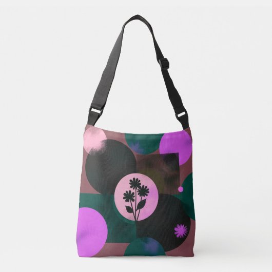 Bold Floral Circle Tote Bag – Modern Abstract Flow クロスボディバッグ (正面)