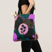Bold Floral Circle Tote Bag – Modern Abstract Flow トートバッグ (クローズアップ)
