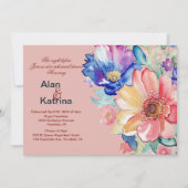 Bold Floral Coral Pink Rehearsal Dinner 招待状 (正面)